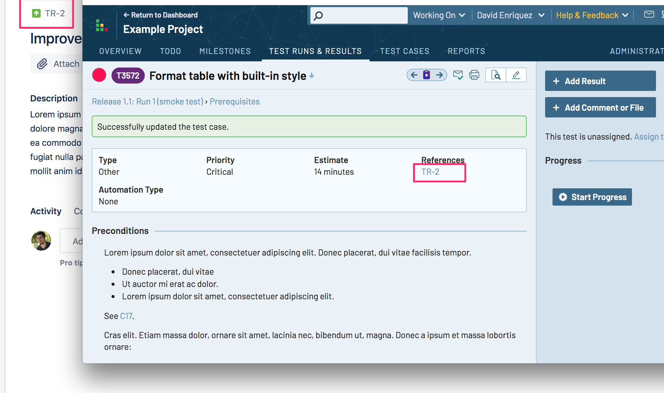 TestRail references