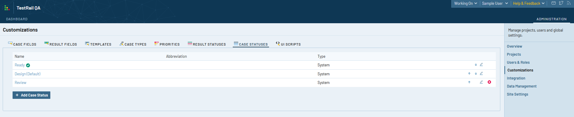 TestRail 7.3 test case statuses in TestRail