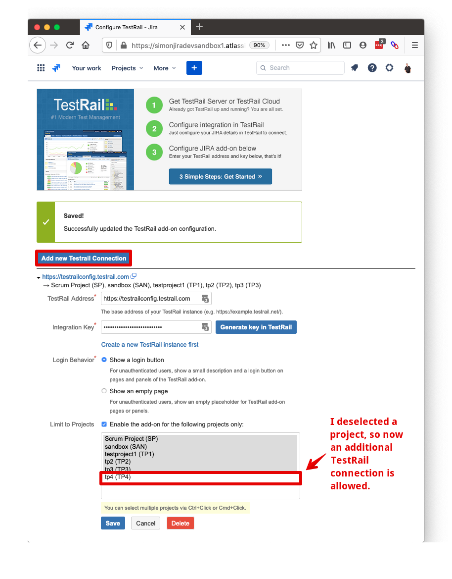 TestRail Configuration in Jira removed