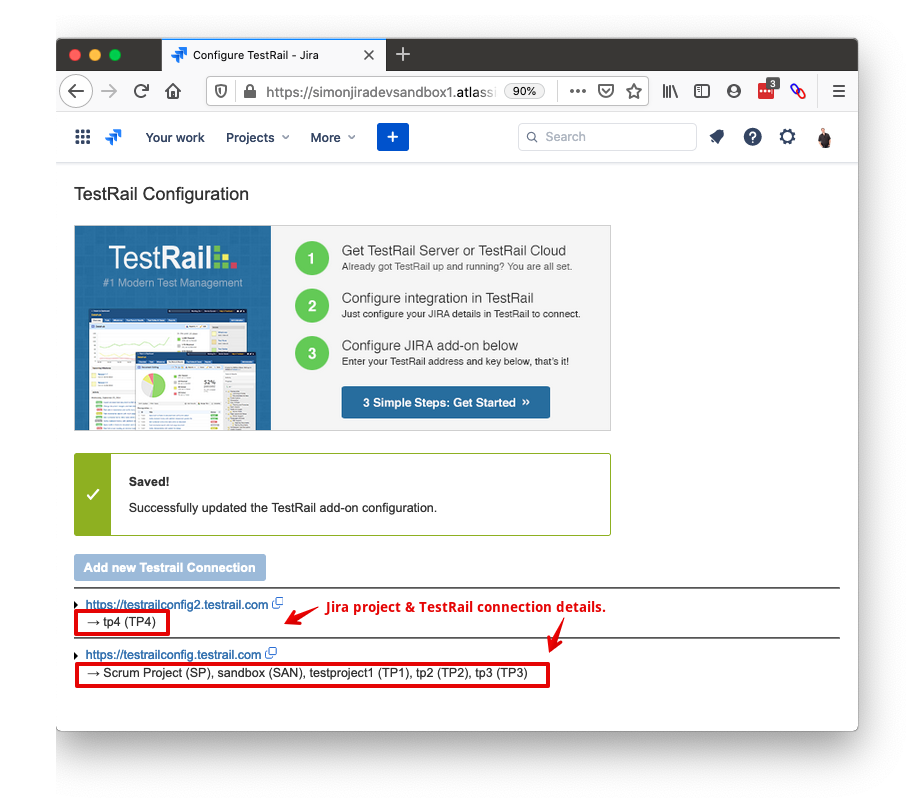 TestRail Configuration in Jira Connection Details